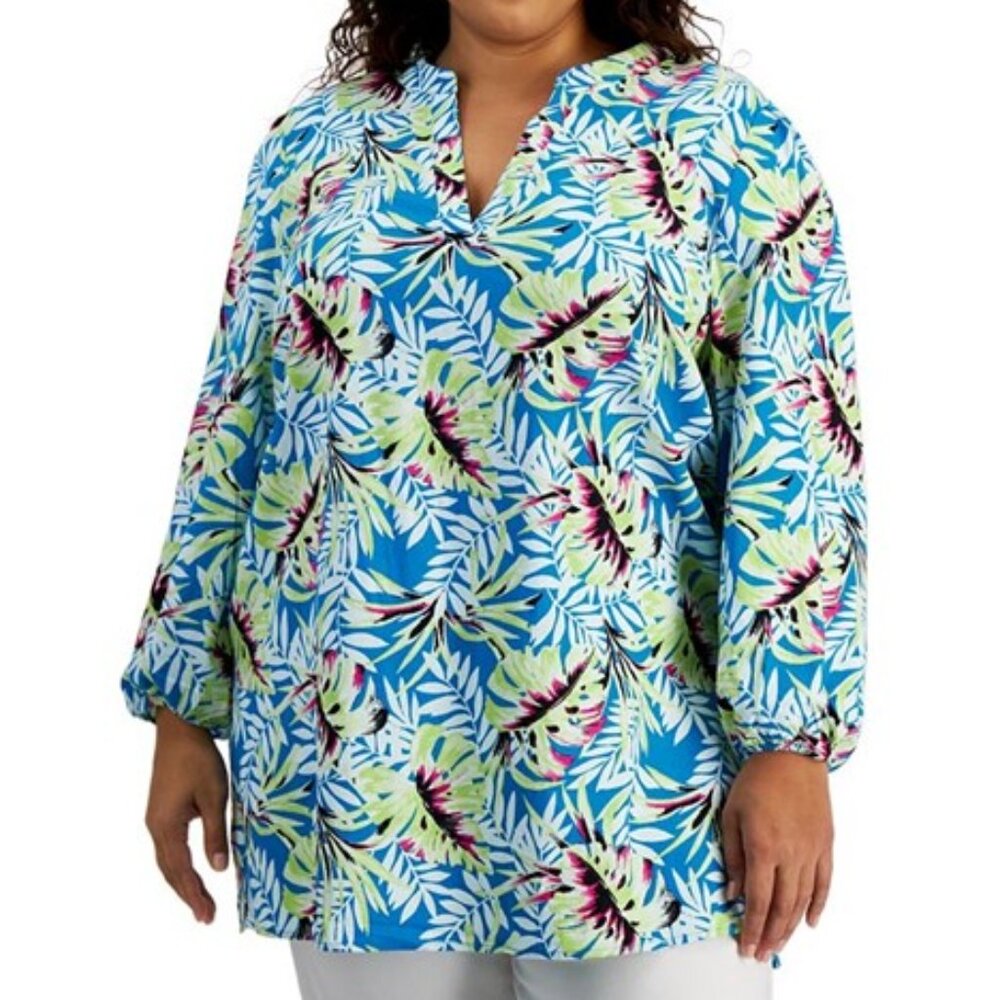 Anne Klein Printed Split-Neck Tunic NWT